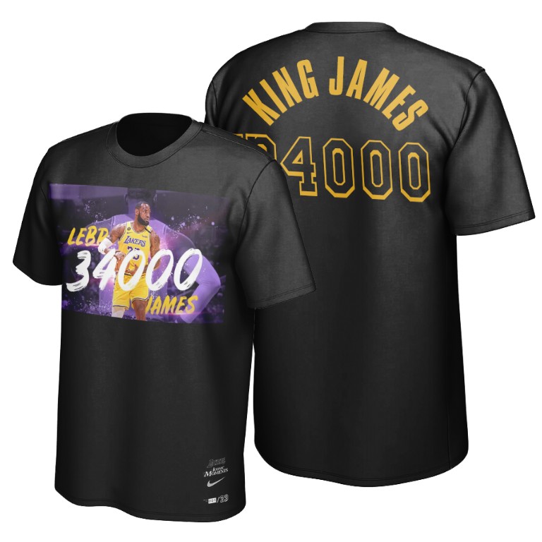Men's Los Angeles Lakers LeBron James #23 NBA 34000 Career Points All-Time Leaders Legend Black Basketball T-Shirt EWI1183OJ